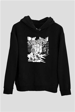 Total Chaos Baskılı Unisex Siyah Kapüşonlu Sweatshirt