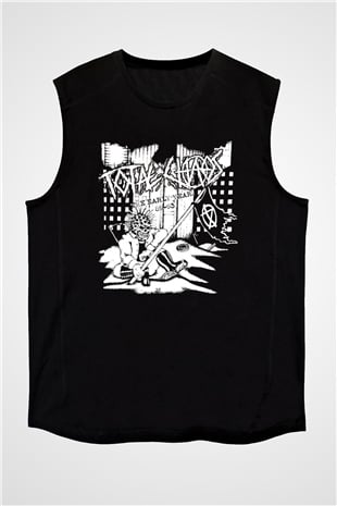 Total Chaos Baskılı Unisex Siyah Kolsuz Tişört - Tshirt