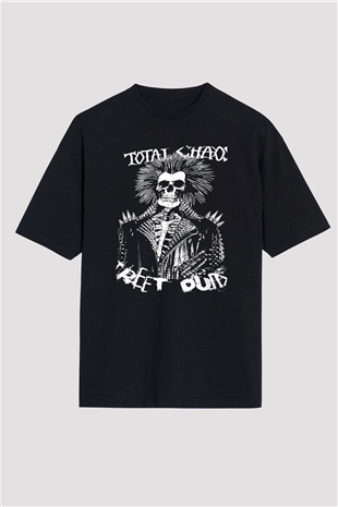 Total Chaos Baskılı Unisex Siyah Oversize Tişört - Tshirt