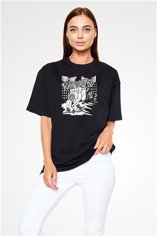Total Chaos Baskılı Unisex Siyah Oversize Tişört - Tshirt
