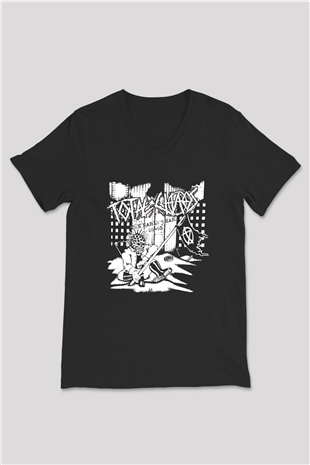 Total Chaos Baskılı Unisex Siyah V Yaka Tişört - Tshirt