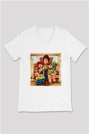 Toy Story Beyaz Unisex V Yaka Tişört T-Shirt