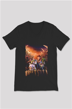 Toy Story Siyah Unisex V Yaka Tişört