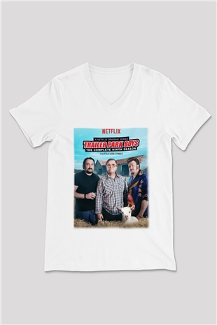 Trailer Park Boys Beyaz Unisex V Yaka Tişört T-Shirt