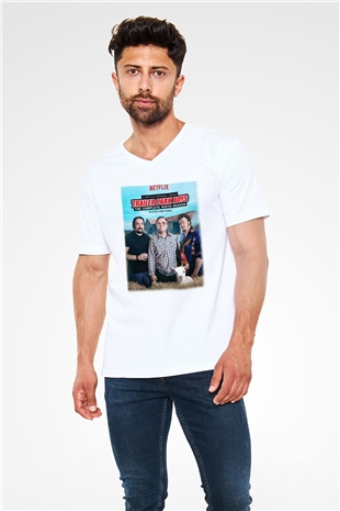Trailer Park Boys Beyaz Unisex V Yaka Tişört T-Shirt