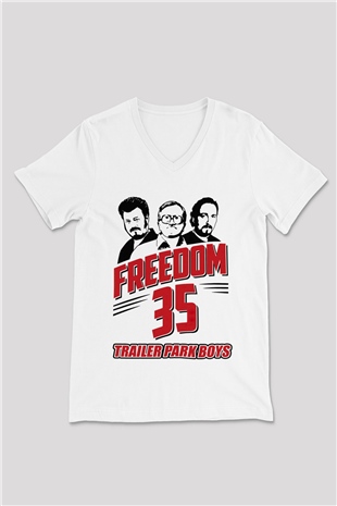 Trailer Park Boys Beyaz Unisex V Yaka Tişört T-Shirt