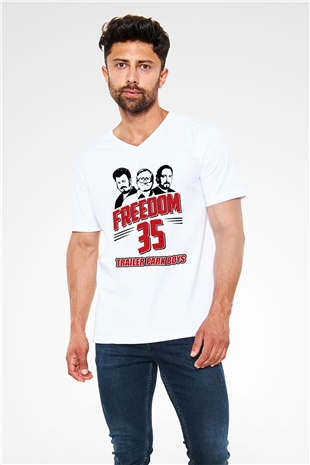 Trailer Park Boys Beyaz Unisex V Yaka Tişört T-Shirt