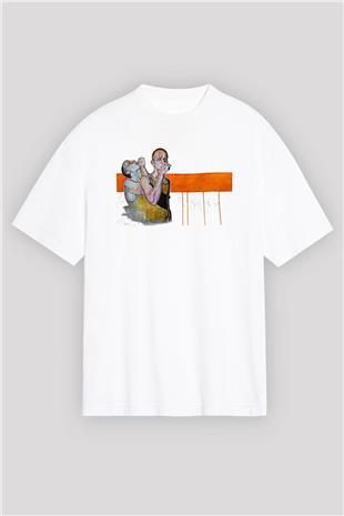 Trainspotting Baskılı Beyaz Unisex Oversize Tişört - Tshirt