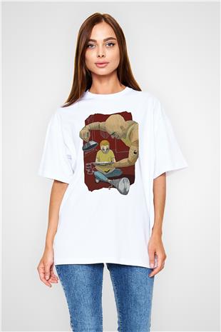 Trainspotting Baskılı Beyaz Unisex Oversize Tişört - Tshirt