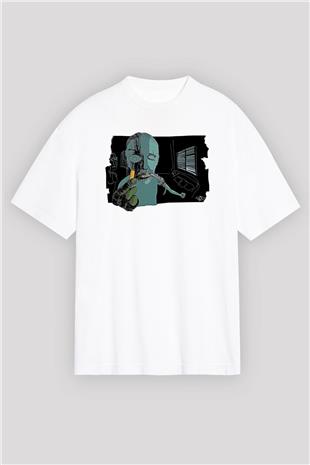 Trainspotting Baskılı Beyaz Unisex Oversize Tişört - Tshirt