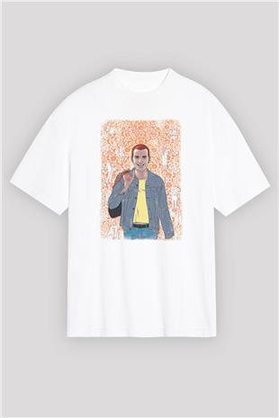 Trainspotting Baskılı Beyaz Unisex Oversize Tişört - Tshirt