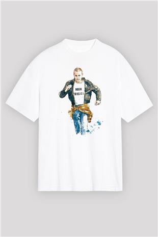 Trainspotting Baskılı Beyaz Unisex Oversize Tişört - Tshirt