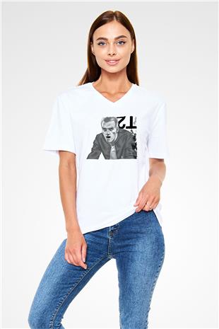 Trainspotting Baskılı Beyaz Unisex V Yaka Tişört - Tshirt
