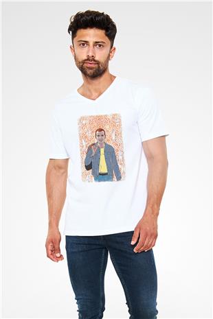 Trainspotting Baskılı Beyaz Unisex V Yaka Tişört - Tshirt