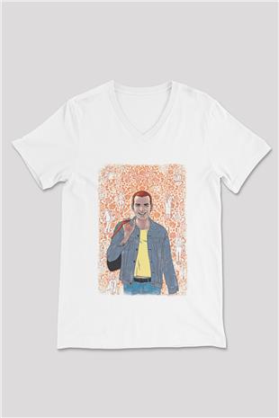 Trainspotting Baskılı Beyaz Unisex V Yaka Tişört - Tshirt