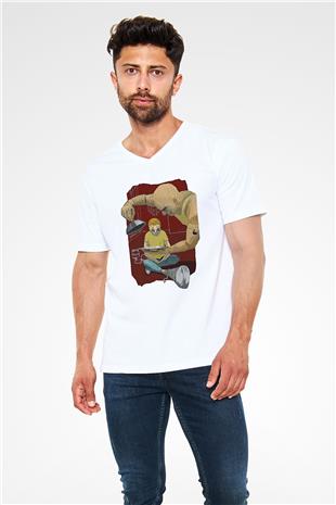 Trainspotting Baskılı Beyaz Unisex V Yaka Tişört - Tshirt