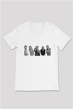 Trainspotting Baskılı Beyaz Unisex V Yaka Tişört - Tshirt