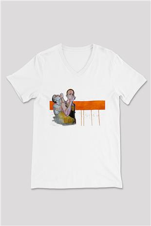 Trainspotting Baskılı Beyaz Unisex V Yaka Tişört - Tshirt