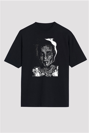 Trainspotting Baskılı Unisex Siyah Oversize Tişört - Tshirt