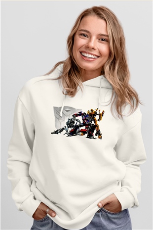 Transformers Beyaz Unisex Hoodie