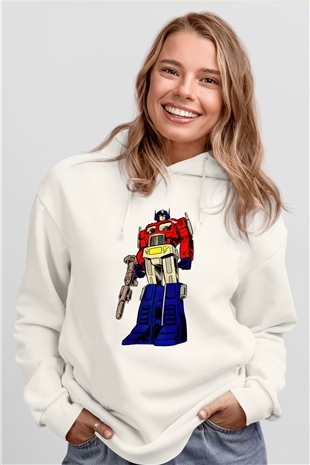 Transformers Beyaz Unisex Hoodie