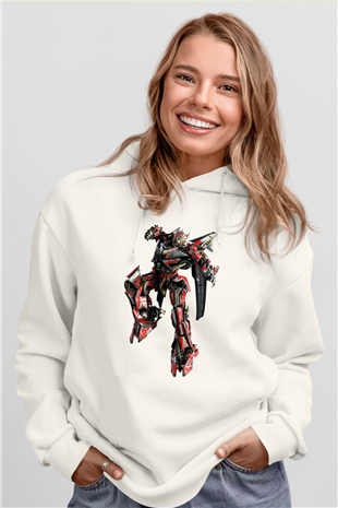 Transformers Beyaz Unisex Kapşonlu Sweatshirt