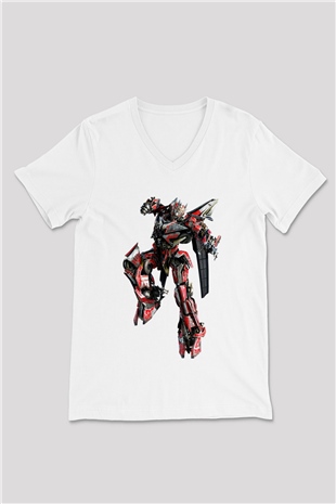 Transformers Beyaz Unisex V Yaka Tişört