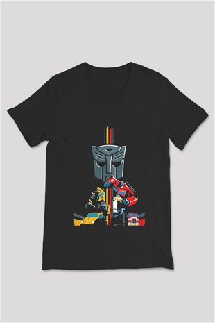 Transformers Siyah Unisex  V Yaka Tişört