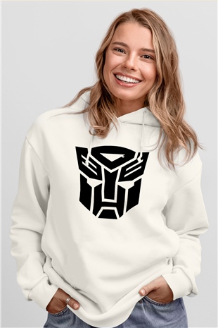 Transformers Tv Beyaz Unisex Kapşonlu Sweatshirt