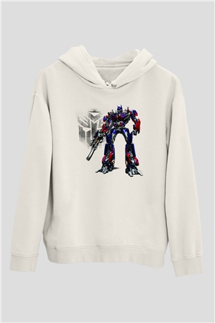 Transformers Tv Beyaz Unisex Kapşonlu Sweatshirt
