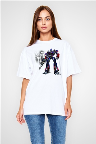 Transformers Tv Beyaz Unisex Oversize Tişört T-Shirt