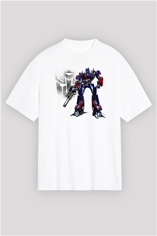 Transformers Tv Beyaz Unisex Oversize Tişört T-Shirt