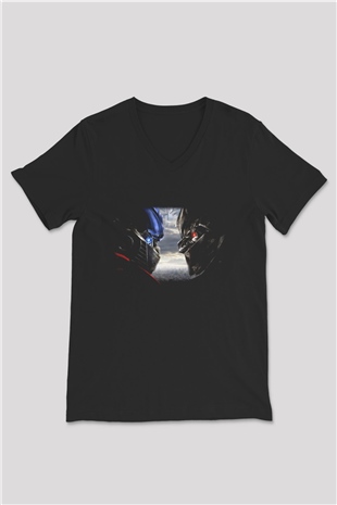 Transformers Tv Siyah Unisex V Yaka Tişört T-Shirt