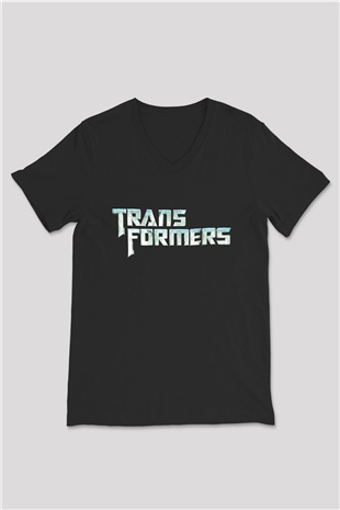 Transformers Tv Siyah Unisex V Yaka Tişört T-Shirt
