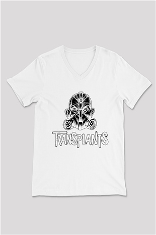 Transplants Beyaz Unisex V Yaka Tişört T-Shirt