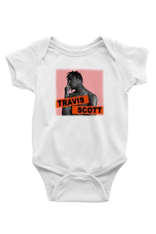 Travis Scott Baskılı Beyaz Unisex Bebek Body - Zıbın