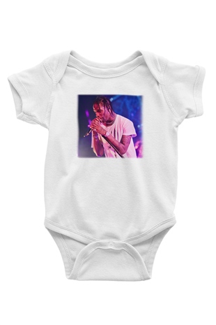Travis Scott Baskılı Beyaz Unisex Bebek Body - Zıbın