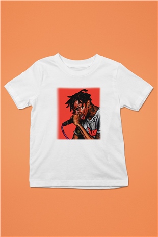 Travis Scott Baskılı Beyaz Unisex Çocuk Tişört