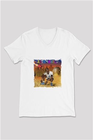 Travis Scott Baskılı Beyaz V Yaka Unisex Tişört