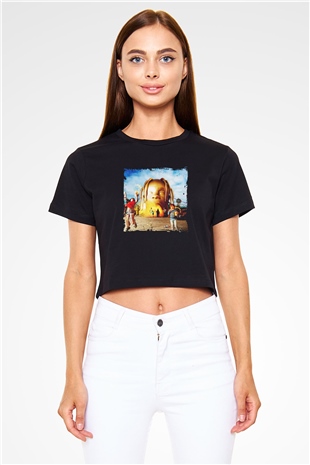 Travis Scott Baskılı Crop Top Siyah Kadın Tişört