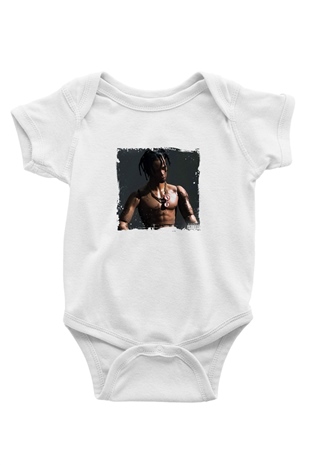 Travis Scott Baskılı Unisex Beyaz Bebek Body - Zıbın