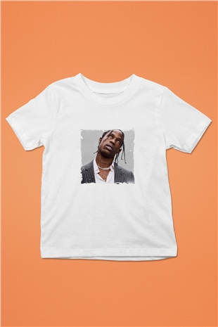 Travis Scott Baskılı Unisex Beyaz Çocuk Tişört
