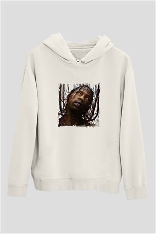 Travis Scott Baskılı Unisex Beyaz Kapüşonlu Sweatshirt