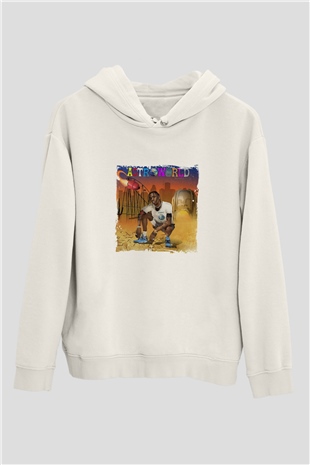 Travis Scott Baskılı Unisex Beyaz Kapüşonlu Sweatshirt