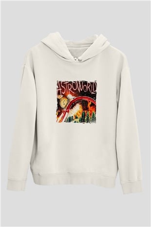 Travis Scott Baskılı Unisex Beyaz Kapüşonlu Sweatshirt