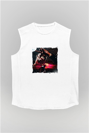 Travis Scott Baskılı Unisex Beyaz Kolsuz Tişört