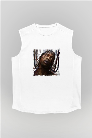 Travis Scott Baskılı Unisex Beyaz Kolsuz Tişört