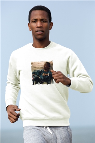 Travis Scott Baskılı Unisex Beyaz Sweatshirt