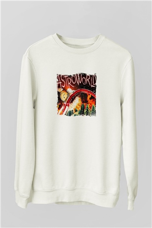 Travis Scott Baskılı Unisex Beyaz Sweatshirt