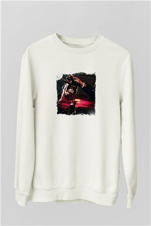 Travis Scott Baskılı Unisex Beyaz Sweatshirt